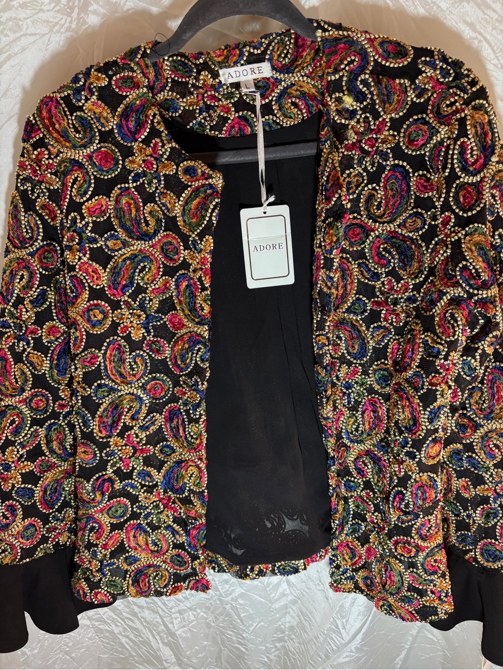 Adore Black Jacket with Multicolor Beaded Paisley Embroidery